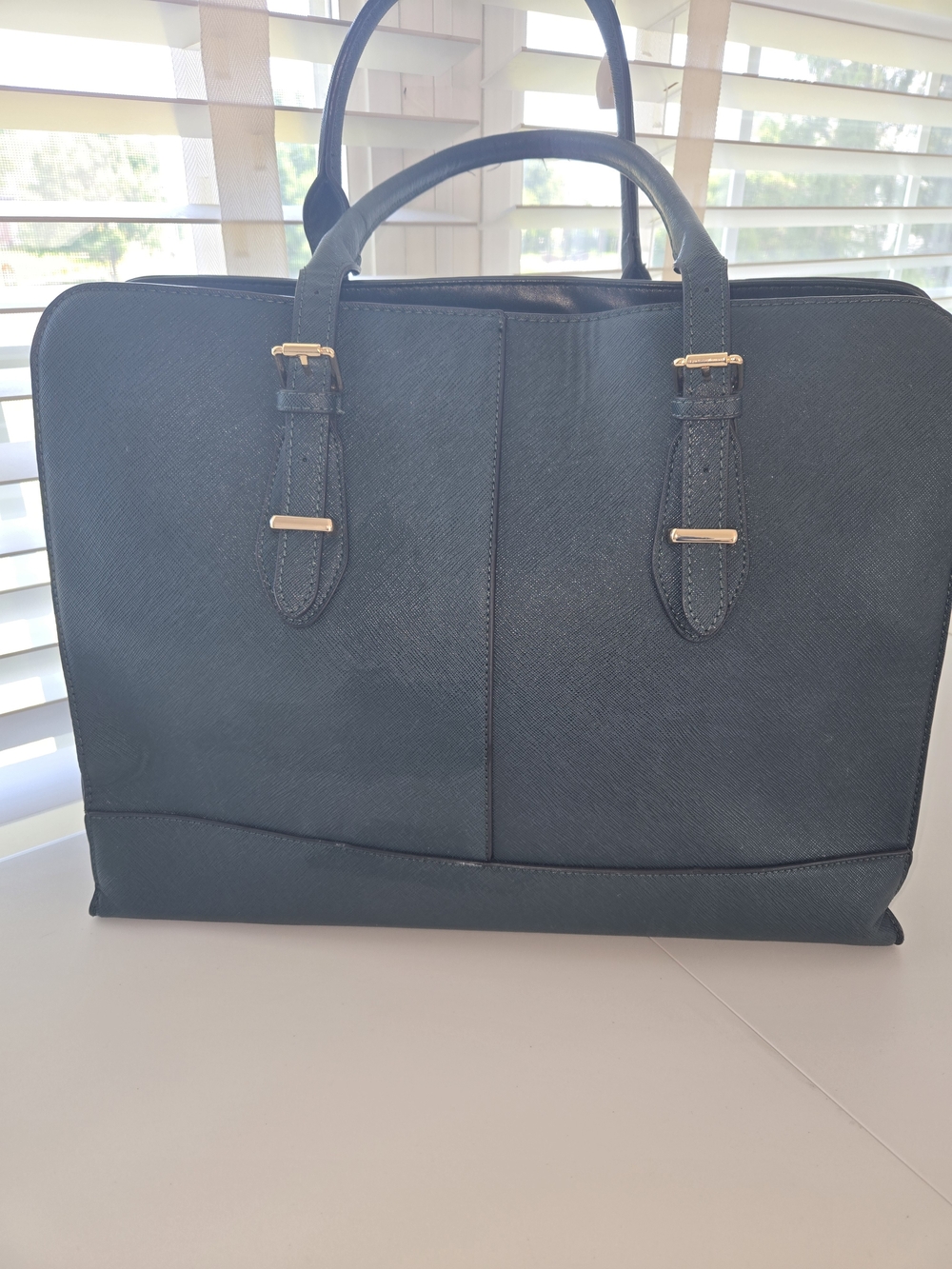 Dark Teal Faux Leather Large Tote Bag Work Briefcase Laptop Shoulder Handbag -L